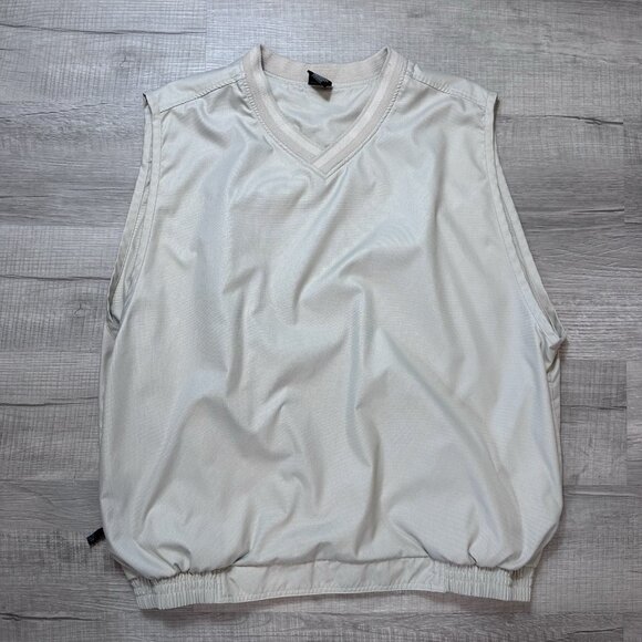 Nike Golf Windbreaker Vest Men 2XL Beige Solid V-Neck Pullover Adult XXL Pockets - Picture 1 of 9